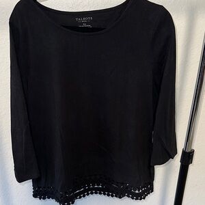 Talbots Black Blouse with Lace Hem